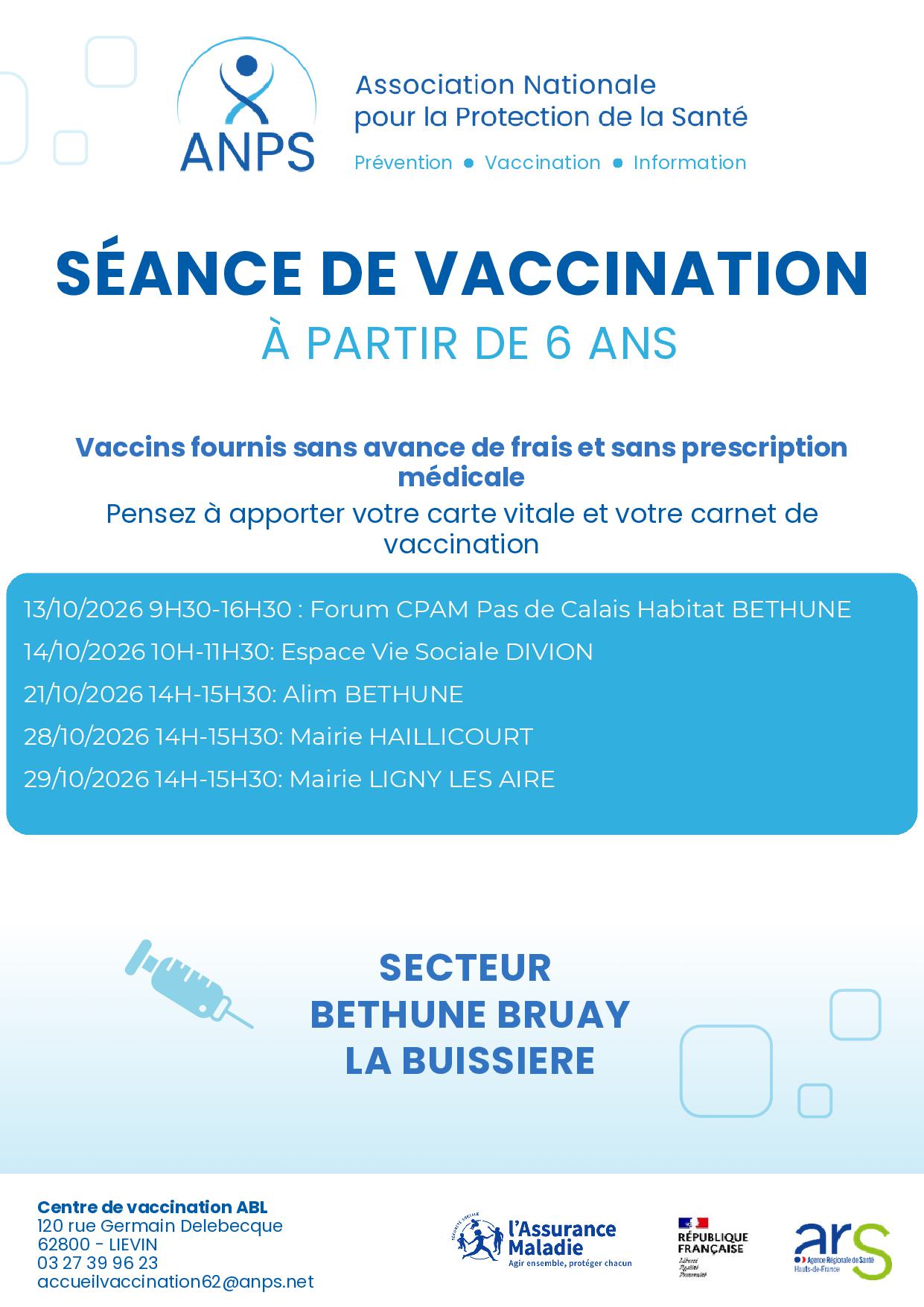 Séances de vaccination dans le secteur